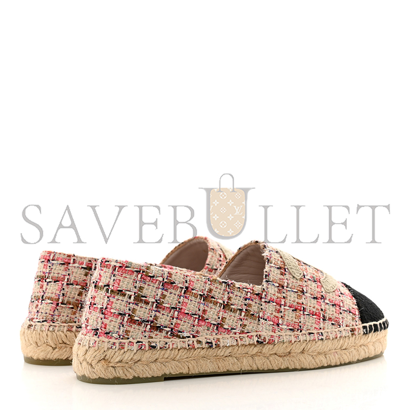 CHANEL TWEED CC ESPADRILLES PINK BLACK G29762